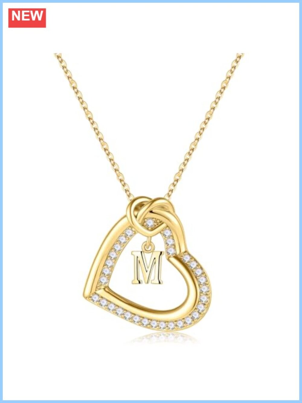 14K Gold Plated Heart Initial Necklace with Cubic Zirconia for Women